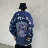 Men's Cartoon Graffiti High Street Sweatshirt Oversize Male Letter Printed O Neck Hoodies Harajuku Unisex Pullovers