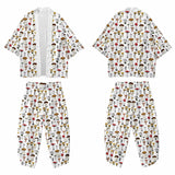 2PCS Men Print Mushroom Robe Sets Summer Rayon Pajamas Suit Cardigan Kimono Lagre Size Sleepwear Pant Casual Home Clothes