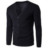 Foesce New Men's V-neck Knitted Cardigan Sweater Spring Autumn Fashion Casual Long Sleeve Warm Sweater Solid Color Buckle Versatile Top