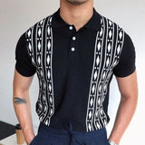 Foesce Men's Shirts, Polo Shirts, Classic Slim Golf Wear, Short Sleeve Tee Vintage Stripe Lapel Collar Knit Shirt, Manly Men's Clothing