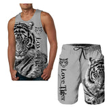 Summer Fashion Top/ Shorts/2PC Sets Cool Tiger Print Tank Tops Mens Vest Sportwear Tracksuits Men's Clothing