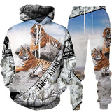 Foesce New Animal 3D Tiger Printed Hoodie + Pants Suit Cool Men/Women 2 Pcs Sportwear Tracksuit Set Autumn And Winter Men's Clothing