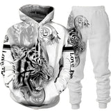 Foesce New Animal 3D Tiger Printed Hoodie + Pants Suit Cool Men/Women 2 Pcs Sportwear Tracksuit Set Autumn And Winter Men's Clothing